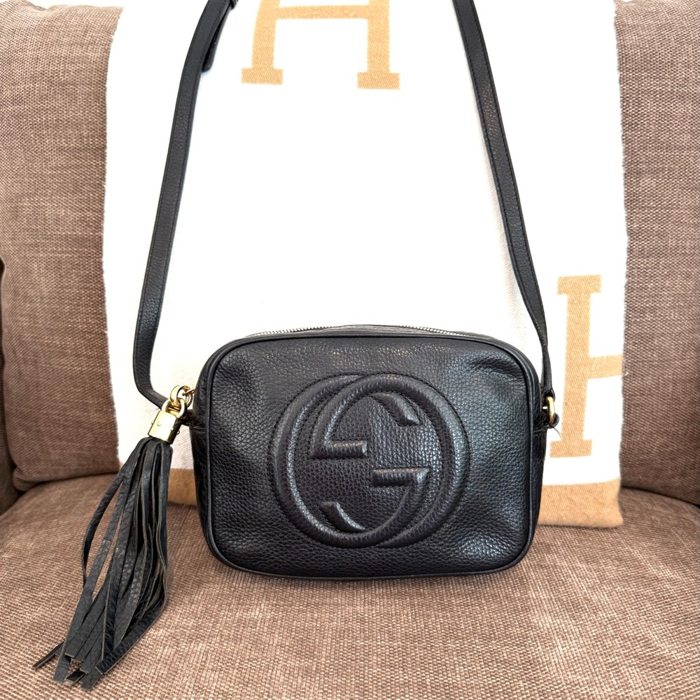 Gucci authentic disco soho crossbody bag black leather small size tassels - Picture 2 of 16